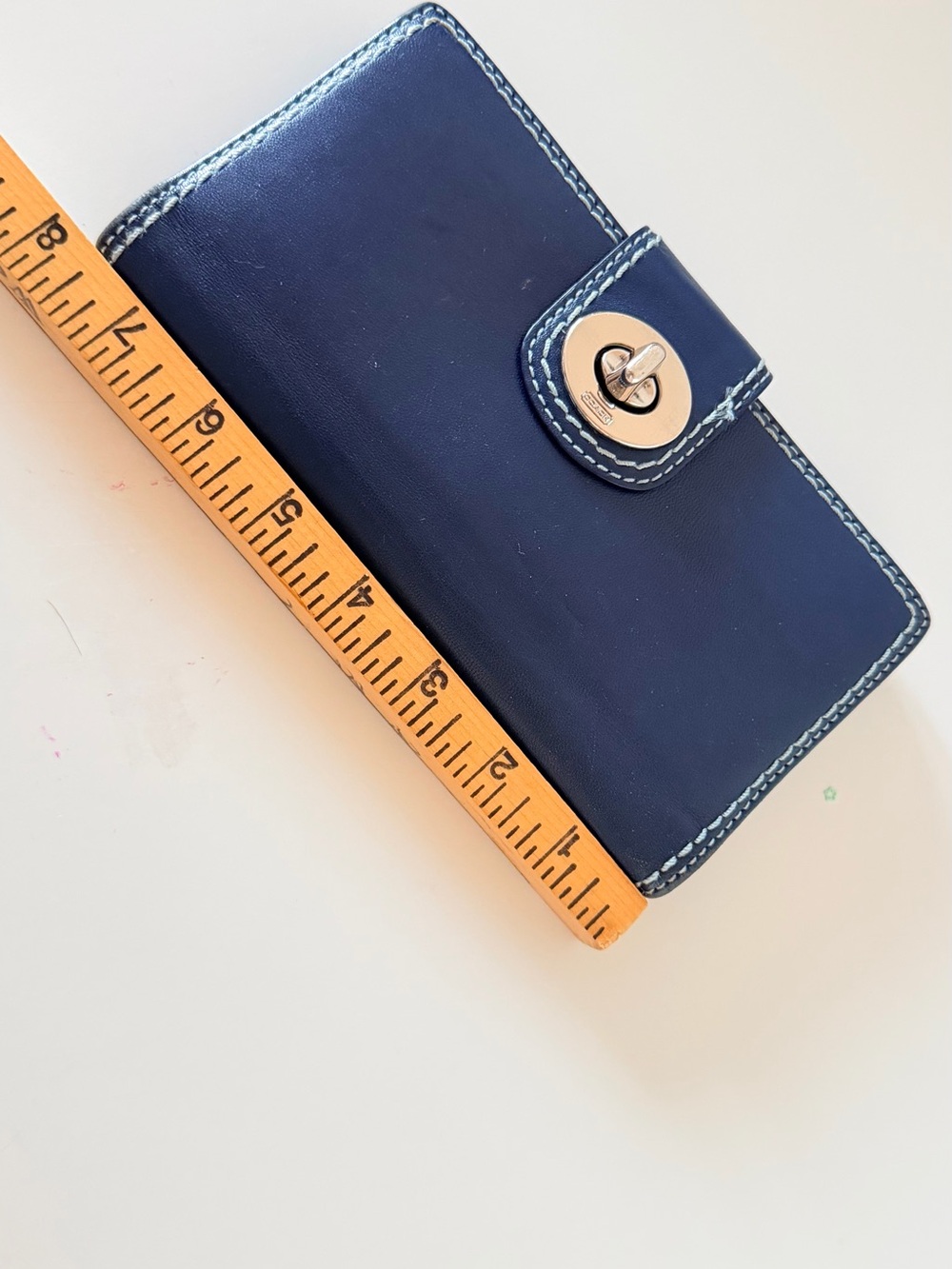 Coach Navy Wallet White Stiching - Picture 7 of 11